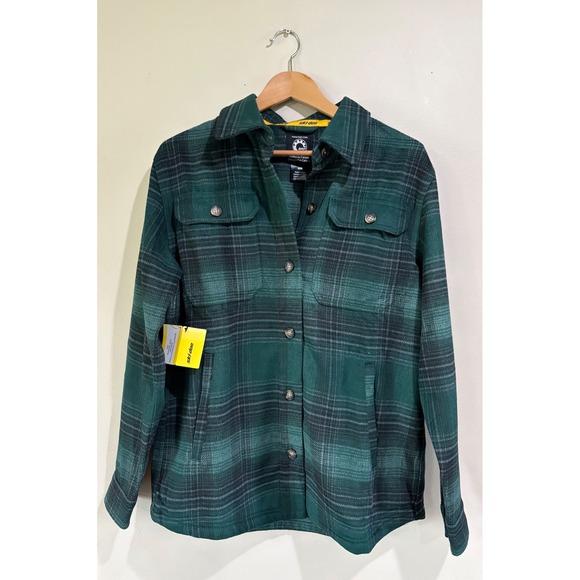 Ski-Doo Women's Medium Lifestyle Plaid Shacket Green Black Overshirt Button NEW - Picture 2 of 9